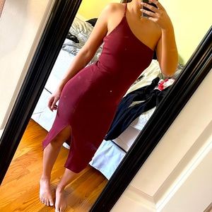 Bordeaux Anthropologie fitted midi dress